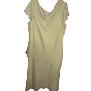 En Focus Studio Womens Plus Size 18 Yellow Cowl Neck Flutter Sleeve Formal Dress